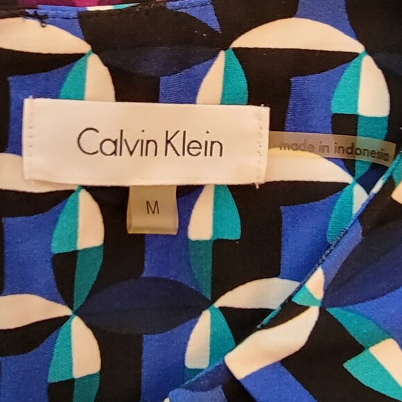 Calvin Klein Colorful Geometric Print Sleeveless Blouse - M - Picture 6 of 7